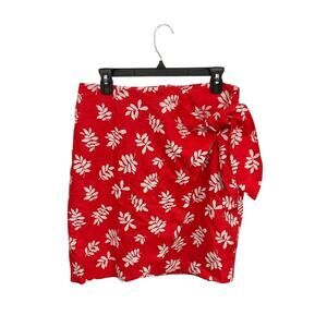 Ann Taylor Leafed Linen Blend Sarong Wrap Skirt Size 6 Small Red/White Vacation